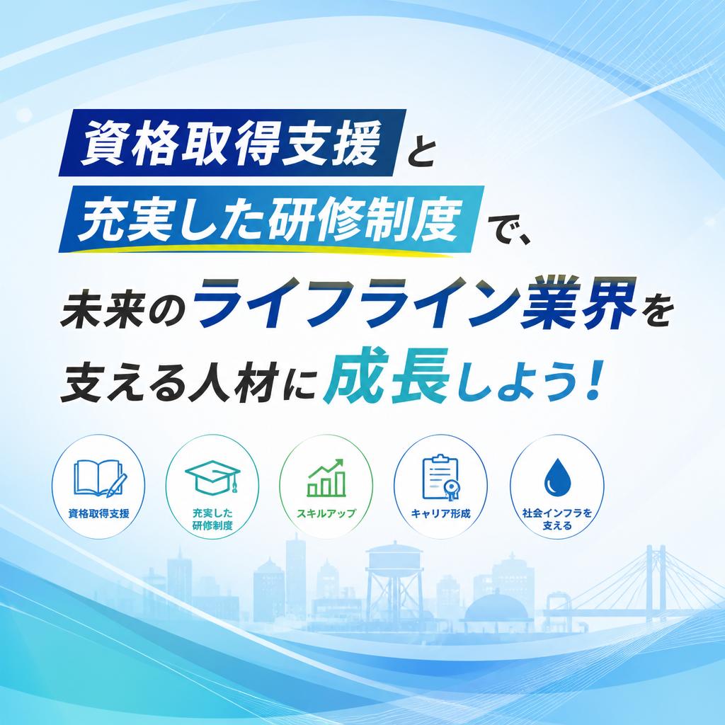 資格取得支援と充実した研修制度で、未来のライフライン業界を支える人材に成長しよう！
