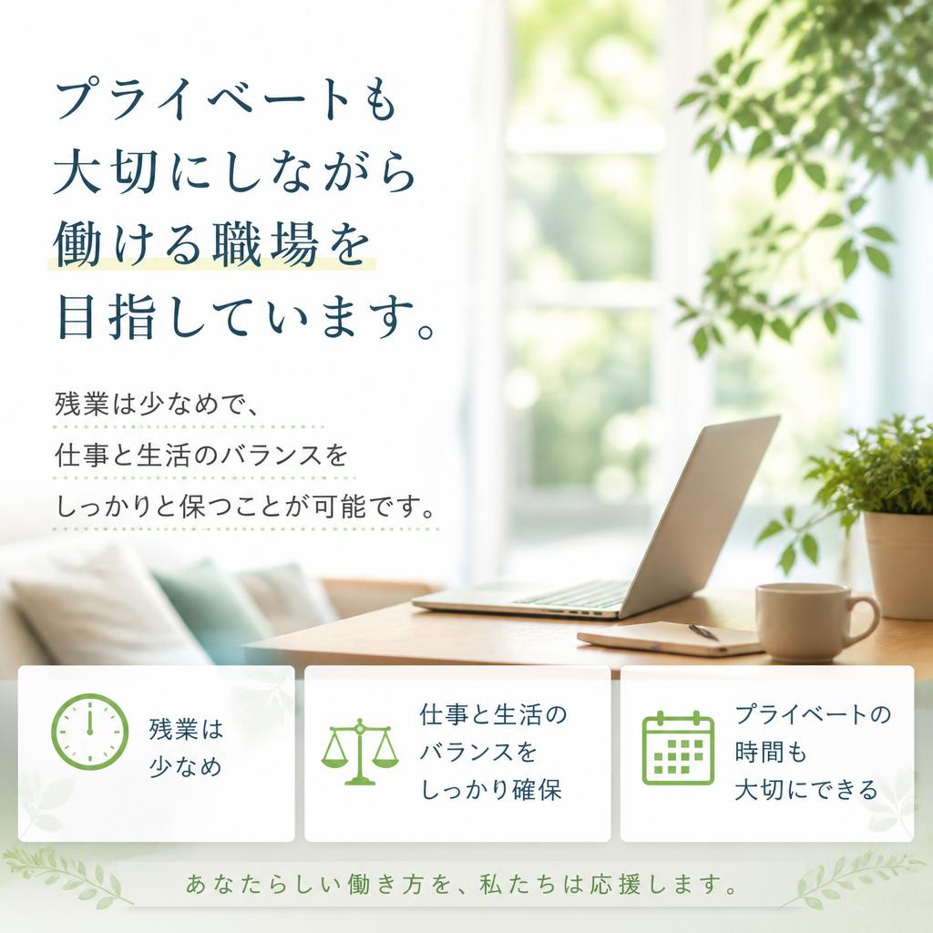 2. 残業少なめでプライベートも充実