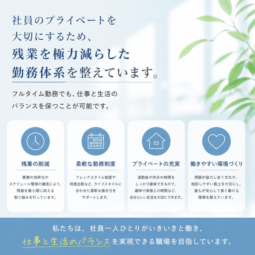 残業少なめで働きやすい環境