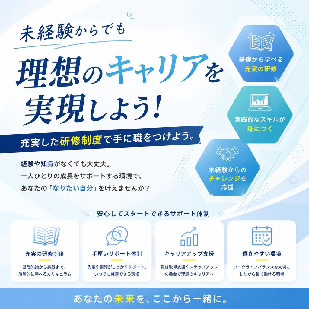 未経験からでも理想のキャリアを実現しよう！充実した研修制度で手に職をつけよう。