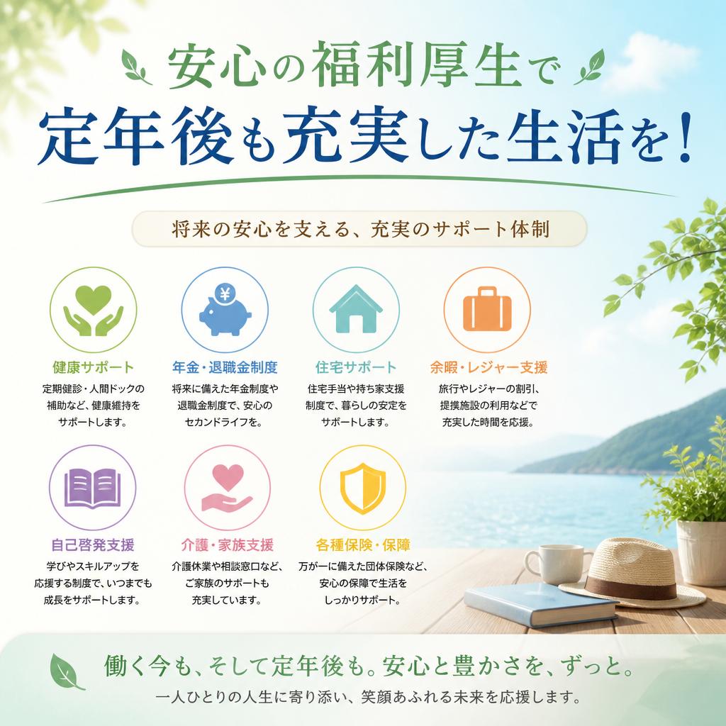 安心の福利厚生で定年後も充実した生活を！