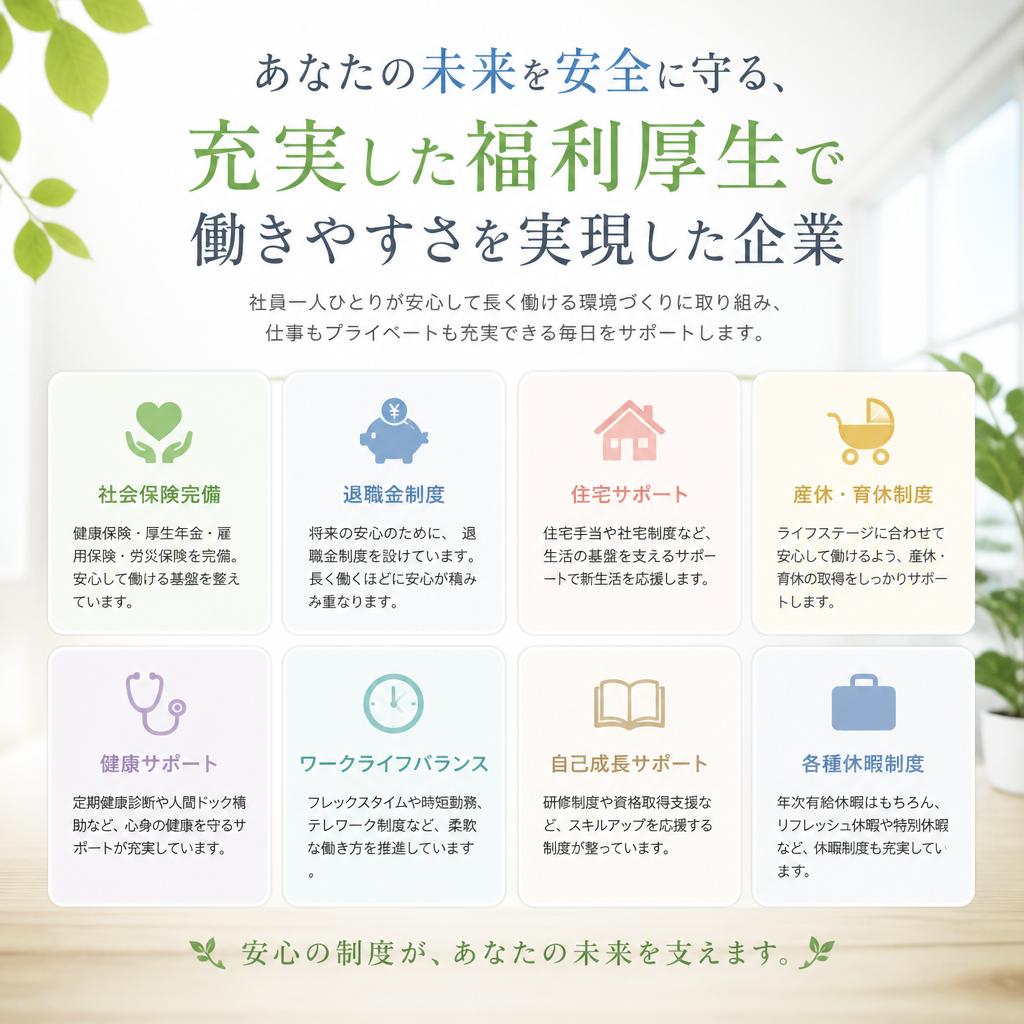 あなたの未来を安全に守る、充実した福利厚生で働きやすさを実現した企業