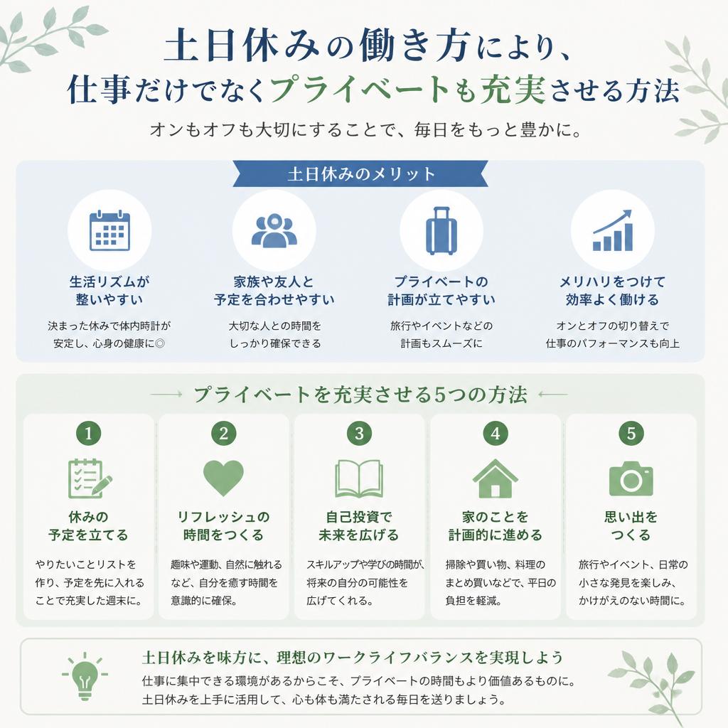週休二日制で充実のプライベート