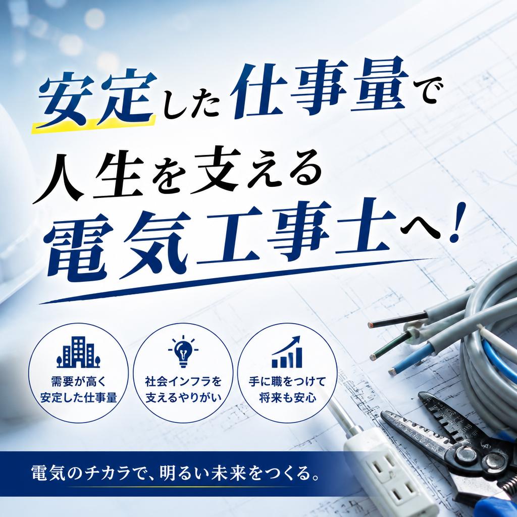 安定した仕事量で人生を支える電気工事士へ！