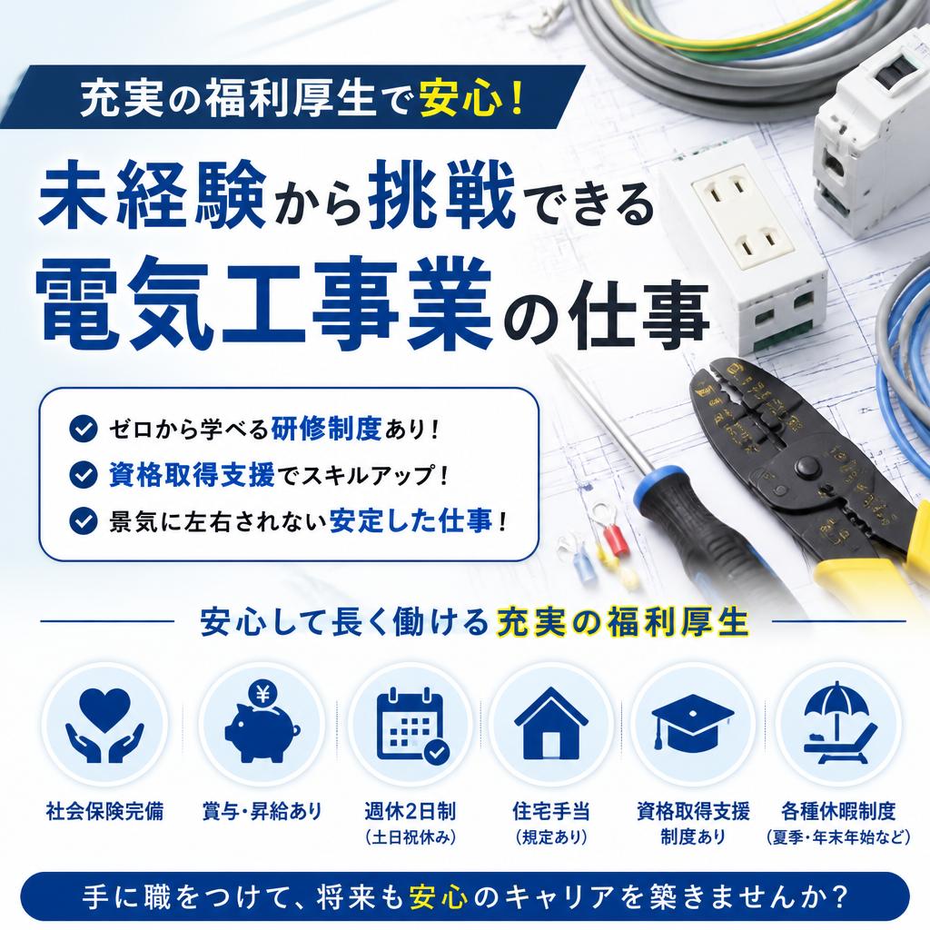 充実の福利厚生で安心！未経験から挑戦できる電気工事業の仕事