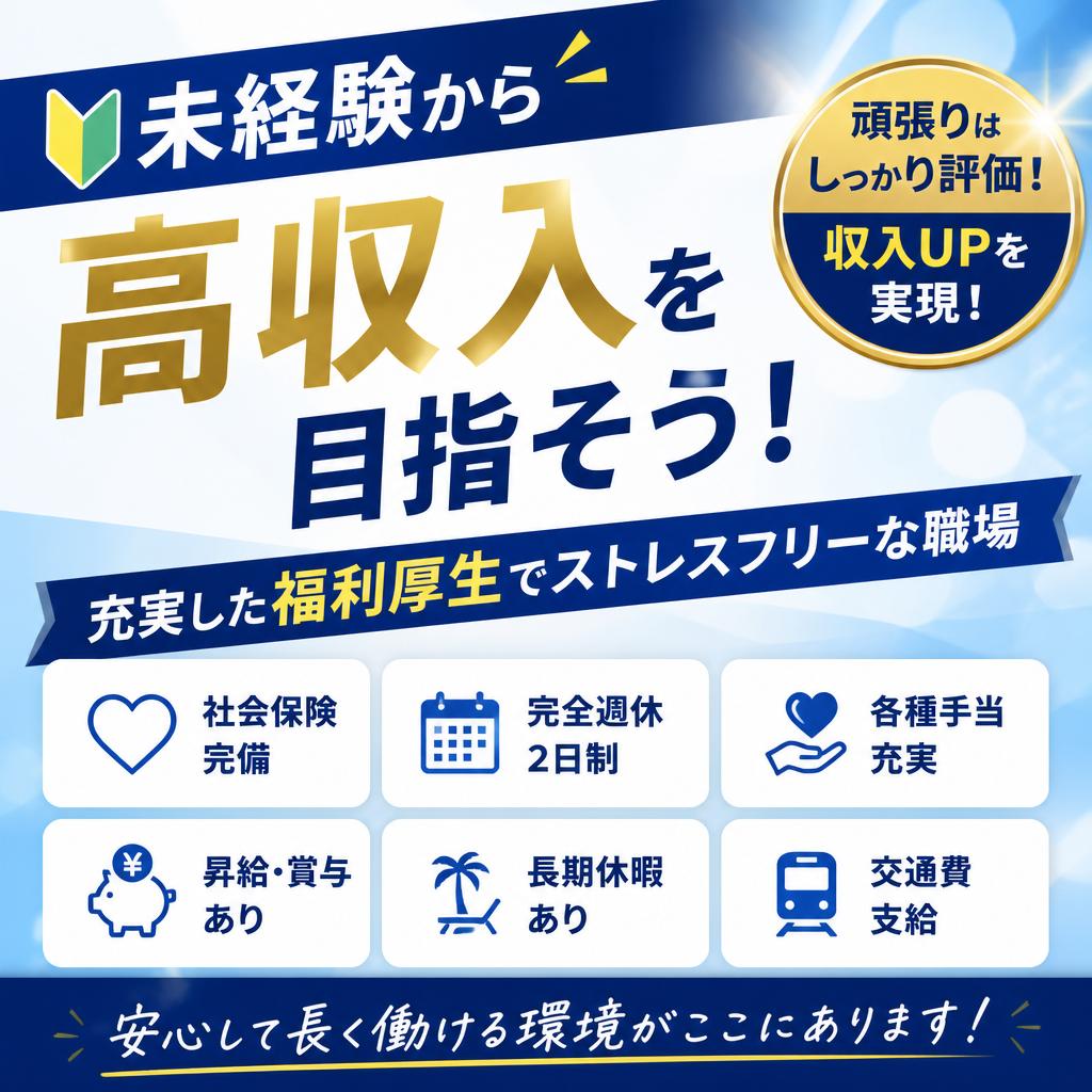 未経験から高収入を目指そう！充実した福利厚生でストレスフリーな職場