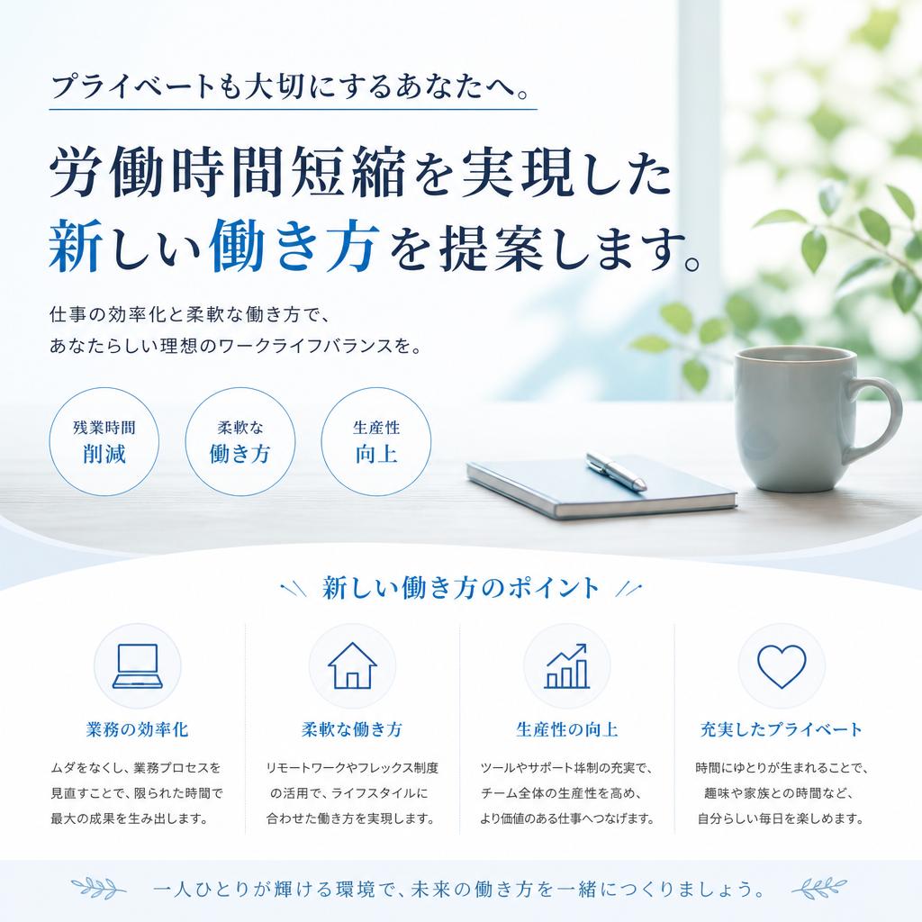 プライベートも大切にするあなたへ。労働時間短縮を実現した新しい働き方を提案します。