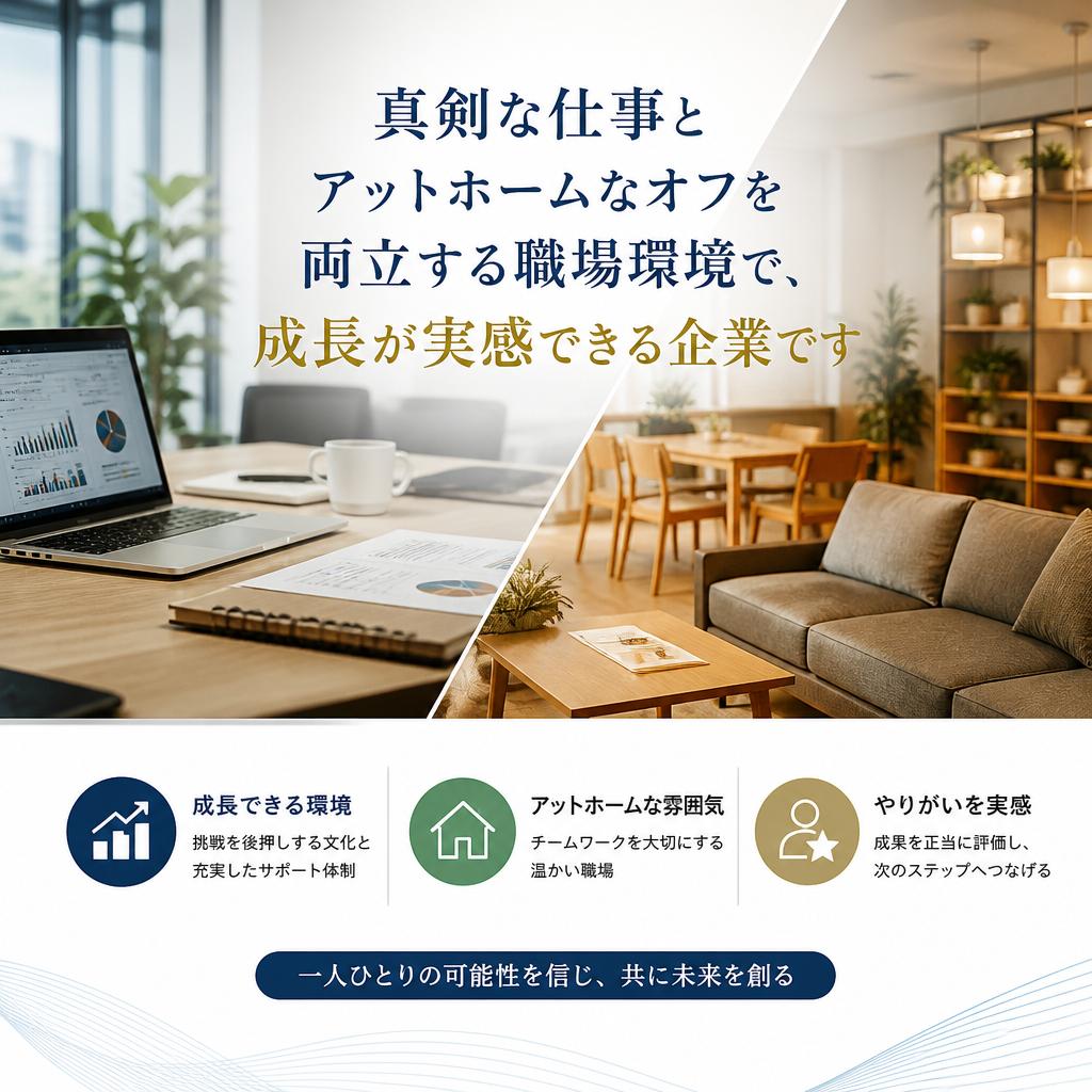 真剣な仕事とアットホームなオフを両立する職場環境で、成長が実感できる企業です
