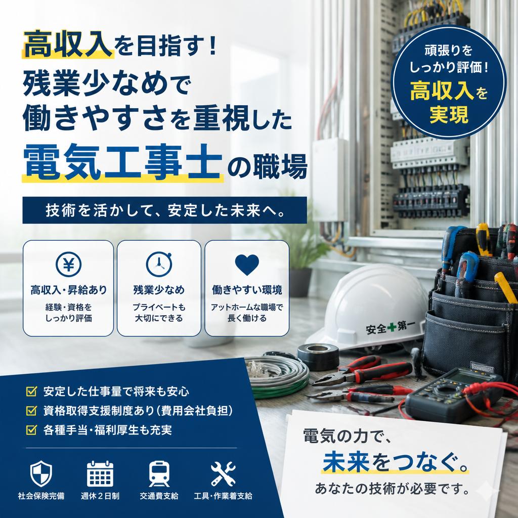 高収入を目指す！残業少なめで働きやすさを重視した電気工事士の職場