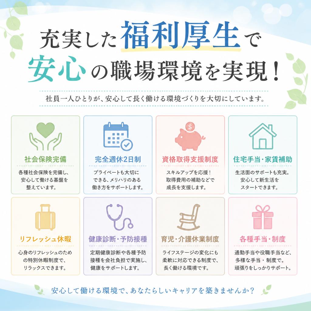 充実した福利厚生で安心の職場環境を実現！