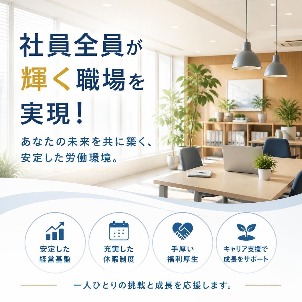 社員全員が輝く職場を実現！あなたの未来を共に築く、安定した労働環境。