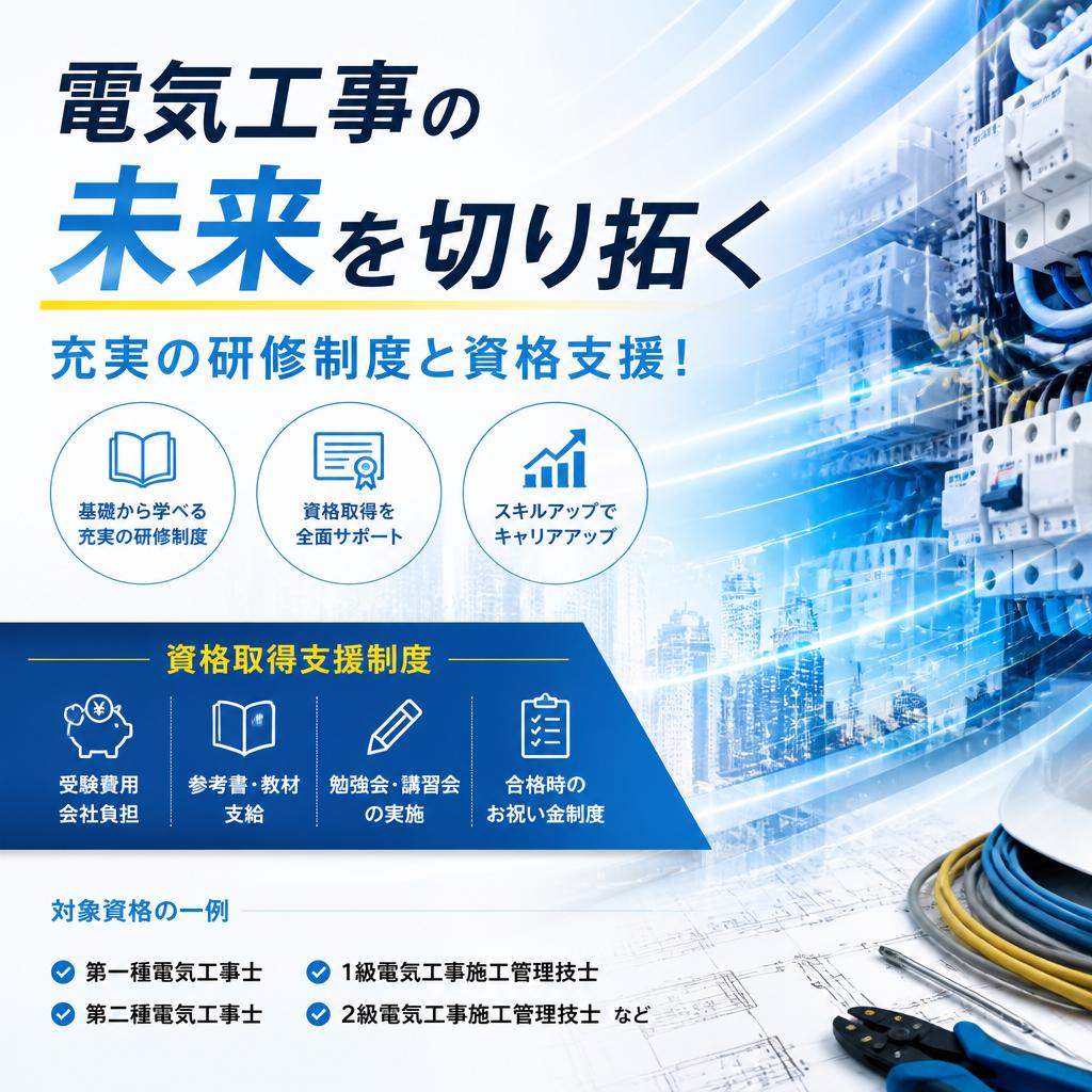 電気工事の未来を切り拓く、充実の研修制度と資格支援！