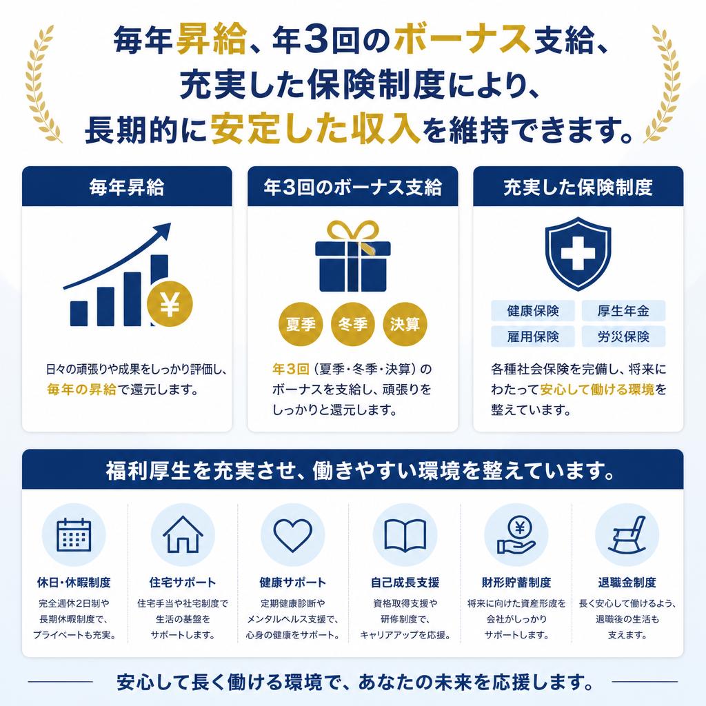 安心の給与体系と福利厚生