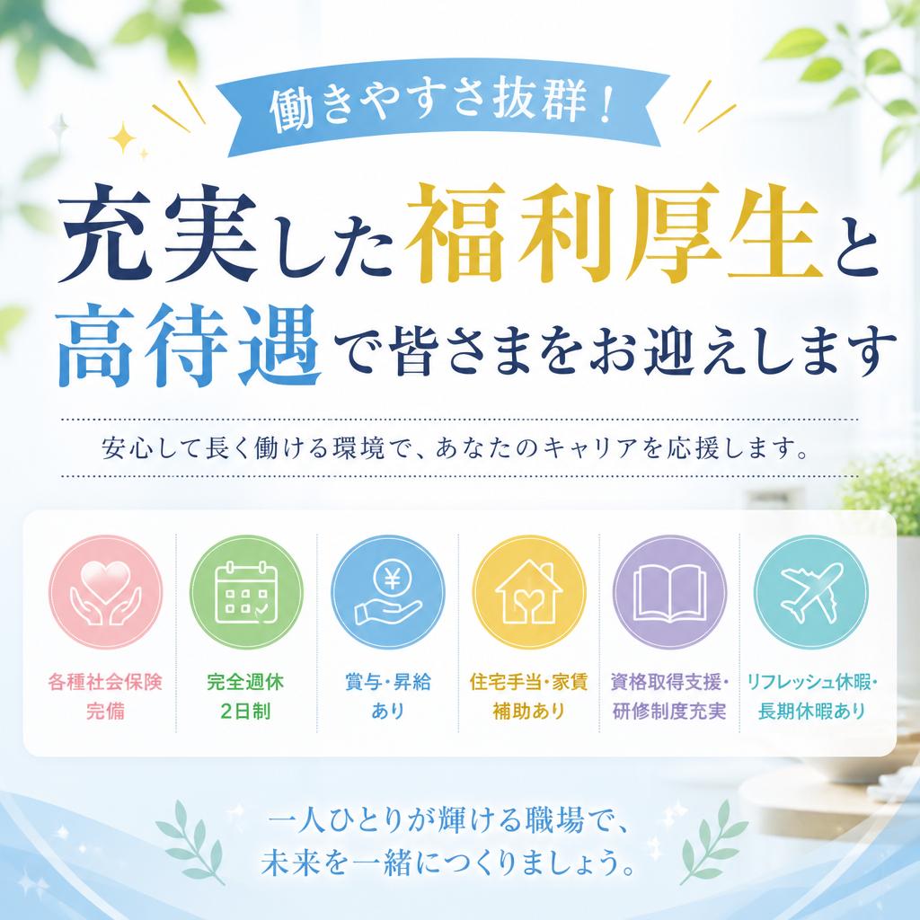 働きやすさ抜群！充実した福利厚生と高待遇で皆さまをお迎えします