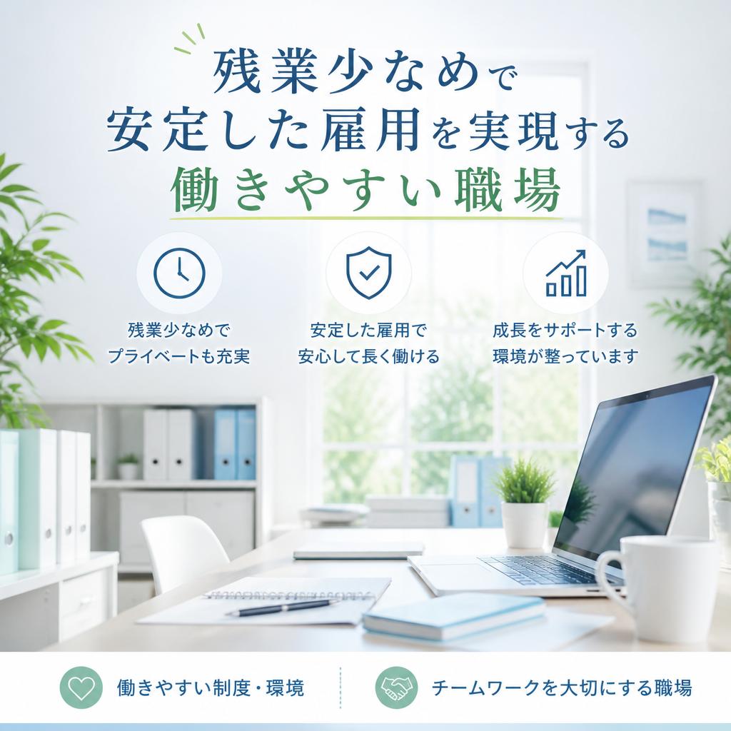 残業少なめで安定した雇用を実現する働きやすい職場
